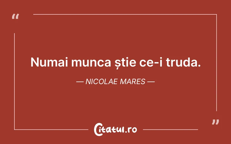 Numai munca știe ce-i truda. Nicolae Mares