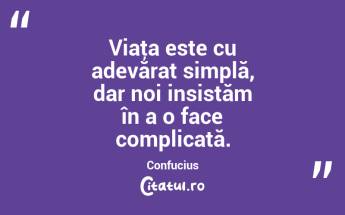 Viaţa este cu adevărat simplă, dar noi insistăm în a o face complicată. Confucius...