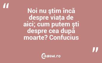 Noi nu ştim încă despre viaţa de aici; cum putem şti despre cea după moarte? Confucius...