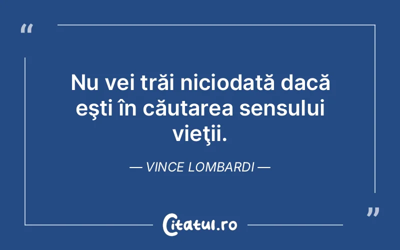 Nu vei trăi niciodată dacă eşti în căutarea sensului vieţii. Vince Lombardi