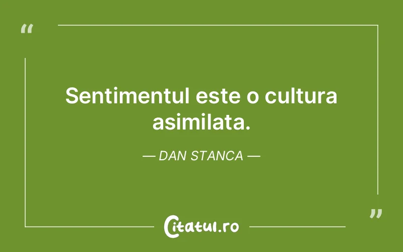 Sentimentul este o cultura asimilata. Dan Stanca