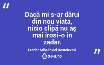 Dacă mi s-ar dărui din nou viaţa, nicio clipă nu aş mai irosi-o în zadar. Feodor Mihailovici Dostoievski...