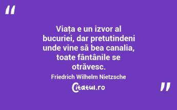 Viaţa e un izvor al bucuriei, dar pretutindeni unde vine să bea canalia, toate fântânile se otrăvesc. Friedrich Wilhelm Nietzsche...