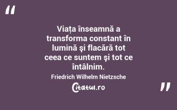 Viaţa înseamnă a transforma constant în lumină şi flacără tot ceea ce suntem şi tot ce întâlnim. Friedrich Wilhelm Nietzsche...