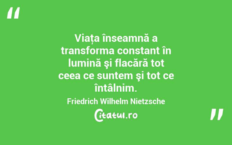 Viaţa înseamnă a transforma constant în lumină şi flacără tot ceea ce suntem şi tot ce întâlnim. Friedrich Wilhelm Nietzsche
