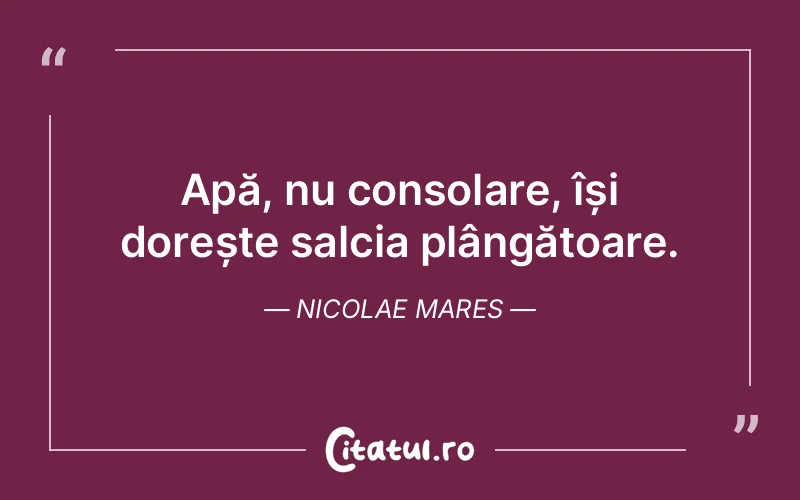 Apă, nu consolare, își dorește salcia plângătoare. Nicolae Mares