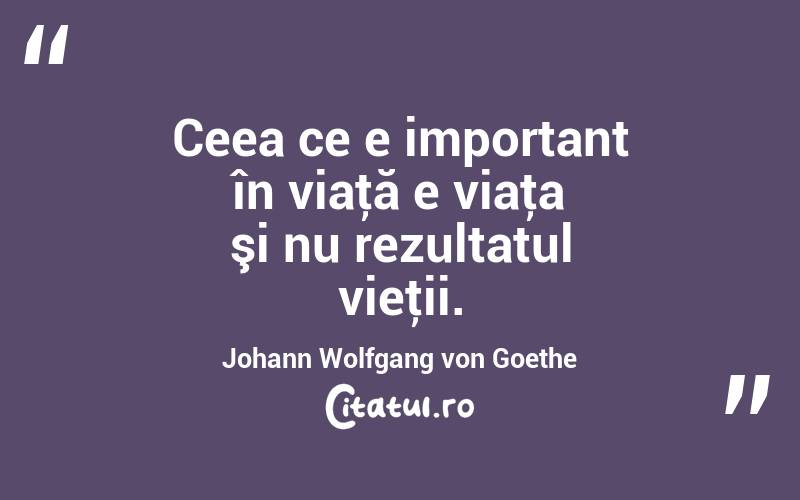 Ceea ce e important în viaţă e viaţa şi nu rezultatul vieţii. Johann Wolfgang von Goethe
