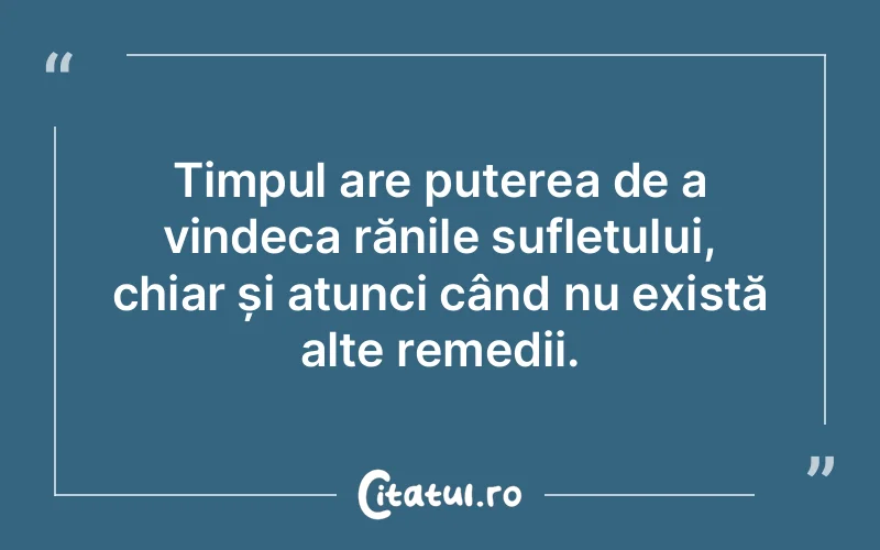 Timpul are puterea de a vindeca rănile sufletului, chiar și atunci când nu există alte remedii.