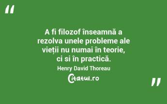 A fi filozof înseamnă a rezolva unele probleme ale vieţii nu numai în teorie, ci si în practică. Henry David Thoreau...