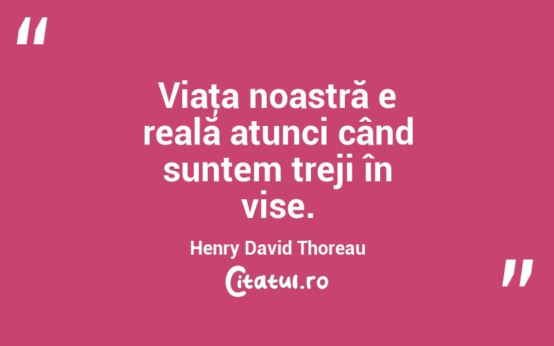 Viaţa noastră e reală atunci când suntem treji în vise. Henry David Thoreau
