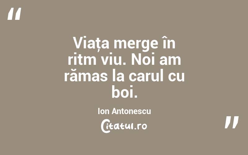 Viaţa merge în ritm viu. Noi am rămas la carul cu boi. Ion Antonescu
