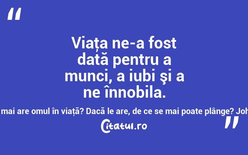 Viaţa ne-a fost dată pentru a munci, a iubi şi a ne înnobila. Dacă acestea lipsesc, ce mai are omul în viaţă? Dacă le are, de ce se mai poate plânge? Johann Gottfried von Herder