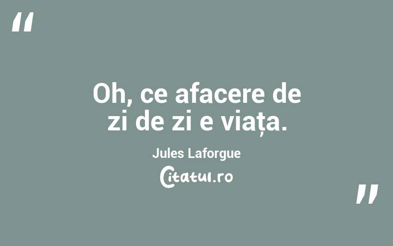Oh, ce afacere de zi de zi e viaţa. Jules Laforgue
