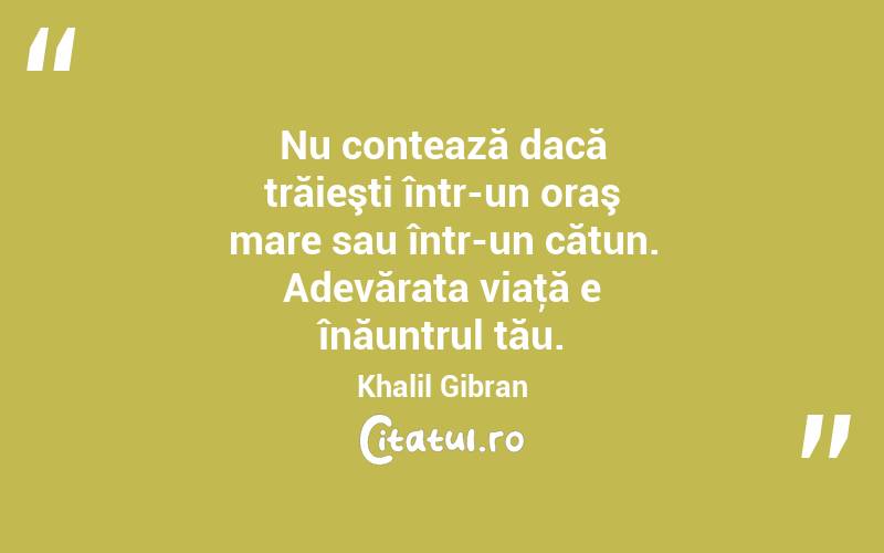 Nu contează dacă trăieşti într-un oraş mare sau într-un cătun. Adevărata viaţă e înăuntrul tău. Khalil Gibran
