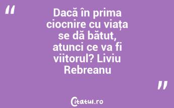 Dacă în prima ciocnire cu viaţa se dă bătut, atunci ce va fi viitorul? Liviu Rebreanu...