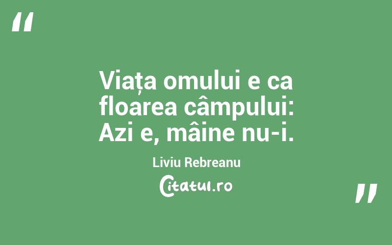 Viaţa omului e ca floarea câmpului: Azi e, mâine nu-i. Liviu Rebreanu
