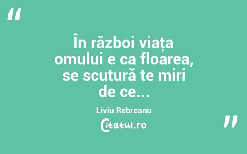 În război viaţa omului e ca floarea, se scutură te miri de ce... Liviu Rebreanu
