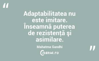 Adaptabilitatea nu este imitare. Înseamnă puterea de rezistenţă şi asimilare. Mahatma Gandhi...