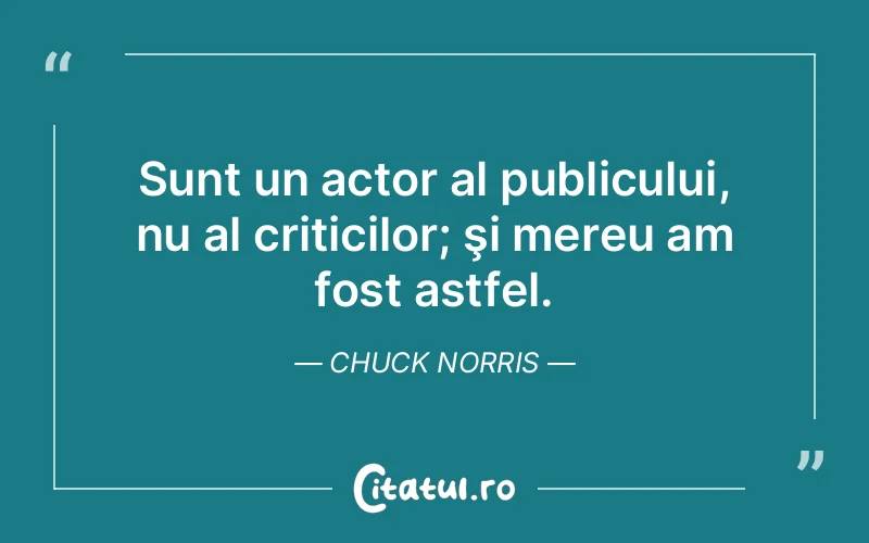 Sunt un actor al publicului, nu al criticilor; şi mereu am fost astfel. Chuck Norris