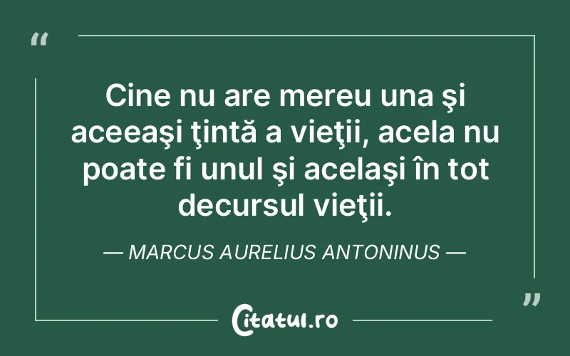 Cine nu are mereu una şi aceeaşi ţintă a vieţii, acela nu poate fi unul şi acelaşi în tot decursul vieţii. Marcus Aurelius Antoninus