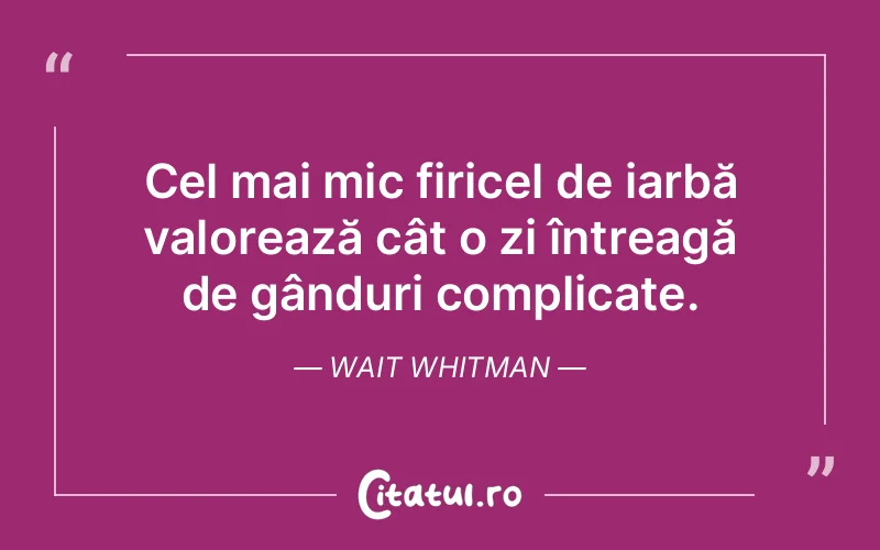 Cel mai mic firicel de iarbă valorează cât o zi întreagă de gânduri complicate. Wait Whitman