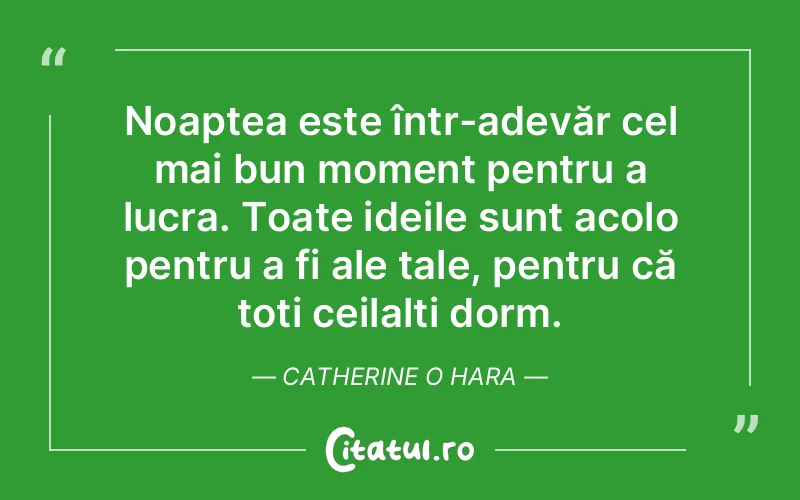 Noaptea este într-adevăr cel mai bun moment pentru a lucra. Toate ideile sunt acolo pentru a fi ale tale, pentru că toți ceilalți dorm. Catherine O Hara