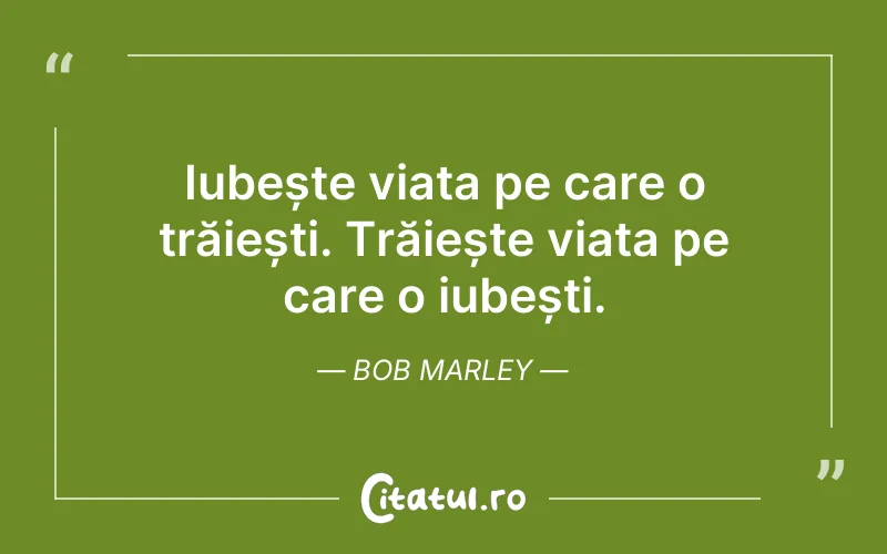 Iubește viața pe care o trăiești. Trăiește viața pe care o iubești. Bob Marley