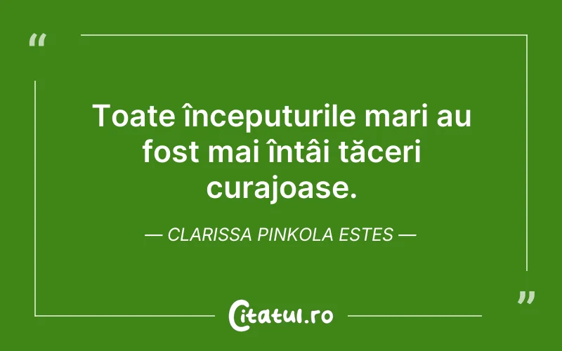 Toate începuturile mari au fost mai întâi tăceri curajoase. Clarissa Pinkola Estes