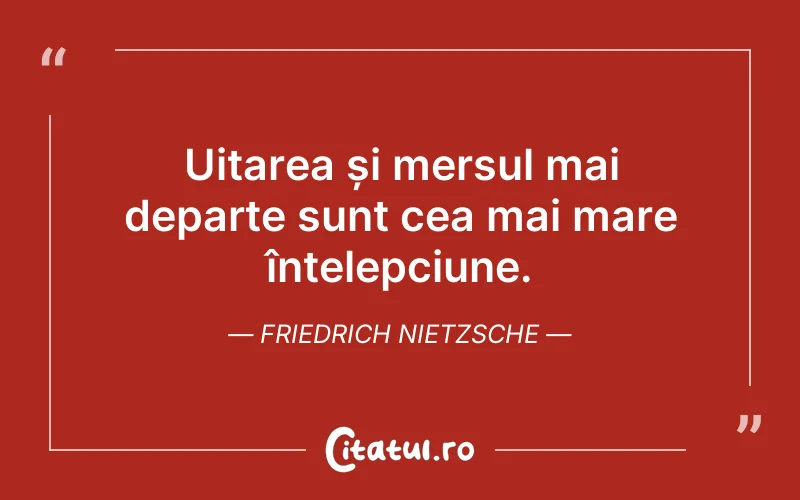 Uitarea și mersul mai departe sunt cea mai mare înțelepciune. Friedrich Nietzsche