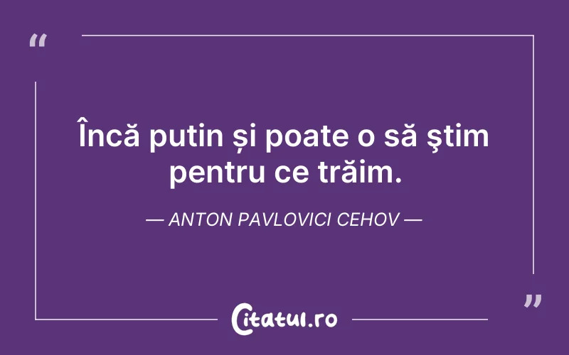 Încă puțin și poate o să ştim pentru ce trăim. Anton Pavlovici Cehov