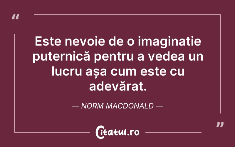 Este nevoie de o imaginație puternică pentru a vedea un lucru așa cum este cu adevărat. Norm Macdonald