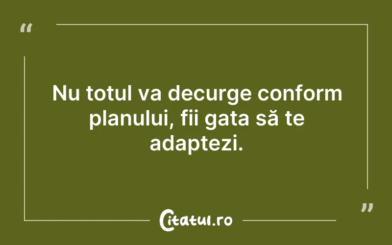 Nu totul va decurge conform planului, fii gata să te adaptezi.