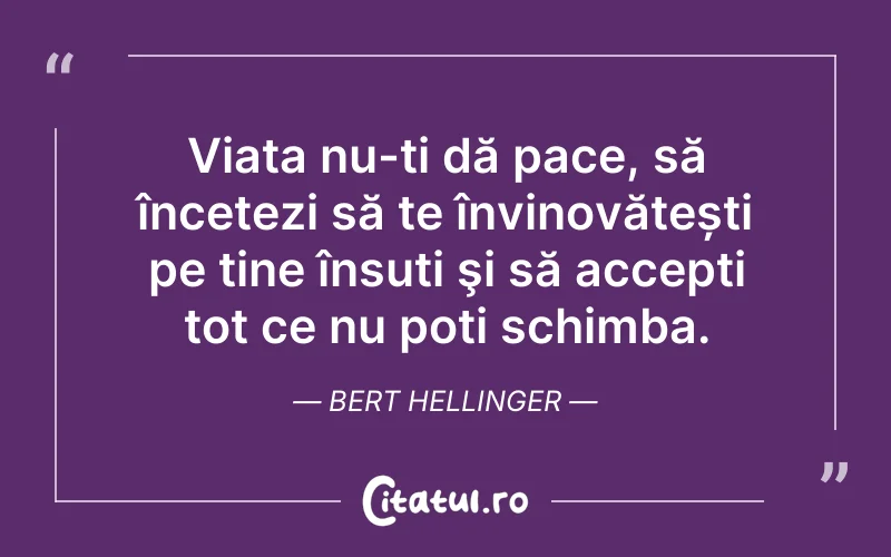 Viața nu-ți dă pace, să încetezi să te învinovățești pe tine însuți şi să accepți tot ce nu poti schimba. Bert Hellinger