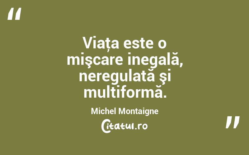 Viaţa este o mişcare inegală, neregulată şi multiformă. Michel Montaigne
