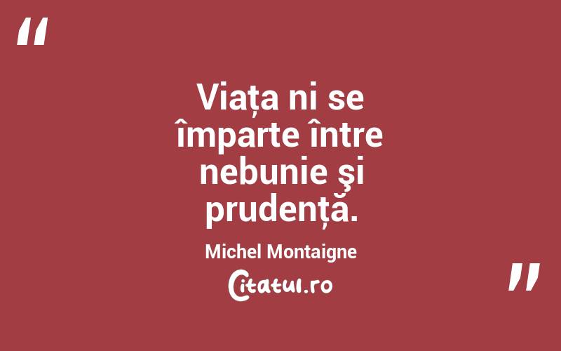 Viaţa ni se împarte între nebunie şi prudenţă. Michel Montaigne
