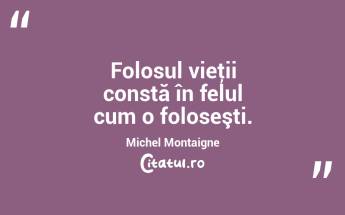 Folosul vieţii constă în felul cum o foloseşti. Michel Montaigne...
