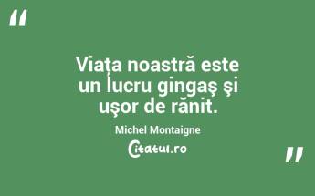 Viaţa noastră este un lucru gingaş şi uşor de rănit. Michel Montaigne...
