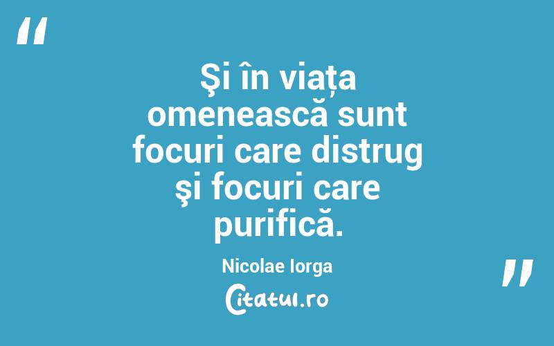 Şi în viaţa omenească sunt focuri care distrug şi focuri care purifică. Nicolae Iorga