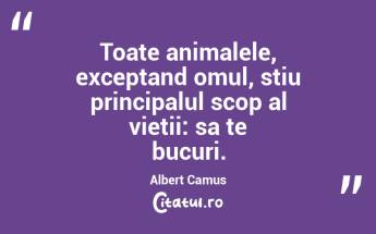 Toate animalele, exceptand omul, stiu principalul scop al vietii: sa te bucuri.  Albert Camus...