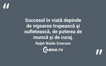 Succesul în viaţă depinde de vigoarea trupească şi sufletească, de puterea de muncă şi de curaj. Ralph Waldo Emerson...