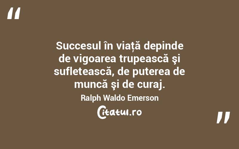 Succesul în viaţă depinde de vigoarea trupească şi sufletească, de puterea de muncă şi de curaj. Ralph Waldo Emerson