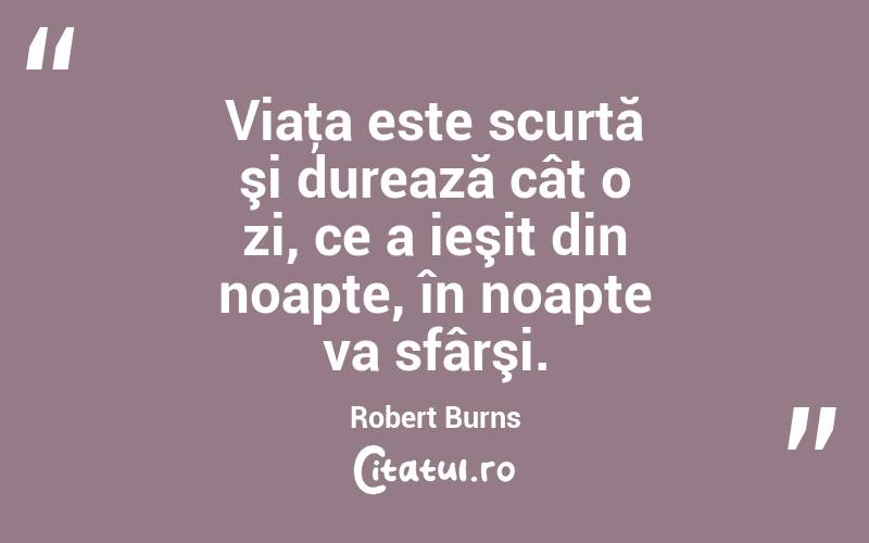 Viaţa este scurtă şi durează cât o zi, ce a ieşit din noapte, în noapte va sfârşi. Robert Burns