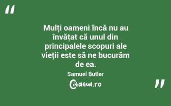 Mulţi oameni încă nu au învăţat că unul din principalele scopuri ale vieţii este să ne bucurăm de ea. Samuel Butler...
