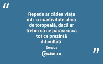 Repede ar cădea viaţa într-o inactivitate plină de toropeală, dacă ar trebui să se părăsească tot ce prezintă dificultăţi. Seneca...