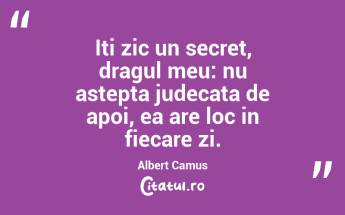 Iti zic un secret, dragul meu: nu astepta judecata de apoi, ea are loc in fiecare zi.  Albert Camus...