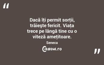 Dacă îţi permit sorţii, trăieşte fericit. Viaţa trece pe lângă tine cu o viteză ameţitoare. Seneca...