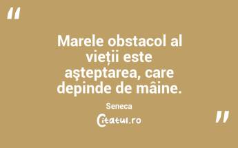 Marele obstacol al vieţii este aşteptarea, care depinde de mâine. Seneca...