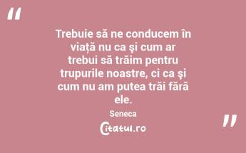 Trebuie să ne conducem în viaţă nu ca şi cum ar trebui să trăim pentru trupurile noastre, ci ca şi cum nu am putea trăi fără ele. Seneca...