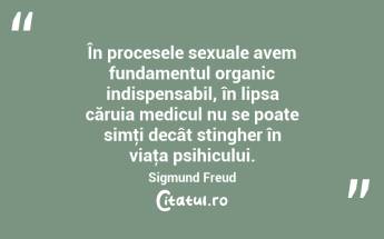 În procesele sexuale avem fundamentul organic indispensabil, în lipsa căruia medicul nu se poate simţi decât stingher în viaţa psihicului. Sigmund Freud...