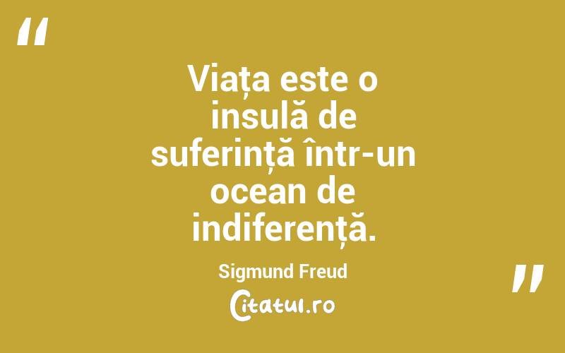 Viaţa este o insulă de suferinţă într-un ocean de indiferenţă. Sigmund Freud
